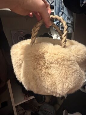 Plush Faux-Fur Tote Bag in Beige